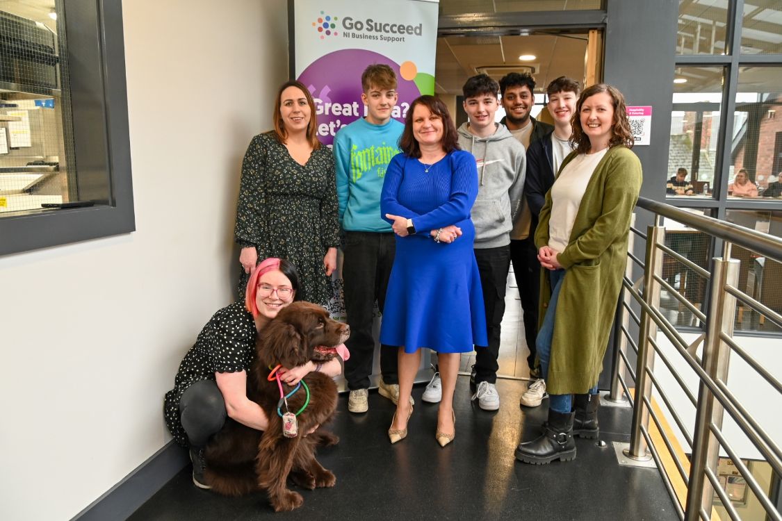 Business students at SERC Lisburn Campus met local entrerpreneurs, as well as Maggie the dog who inspired Barkelicious Bakes. 